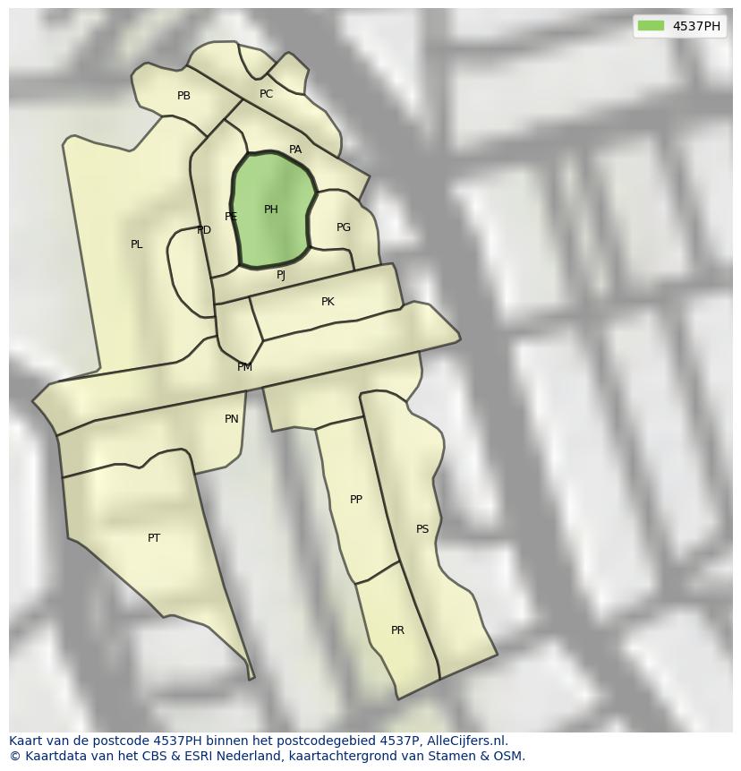 Afbeelding van het postcodegebied 4537 PH op de kaart.