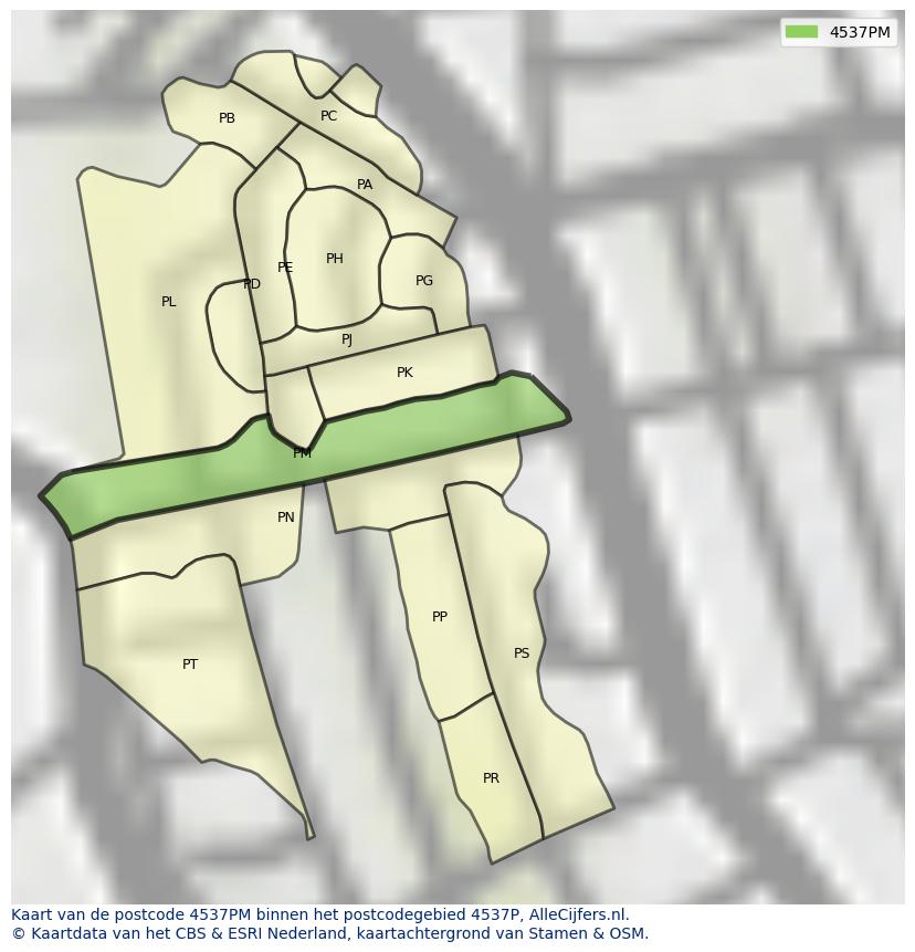 Afbeelding van het postcodegebied 4537 PM op de kaart.