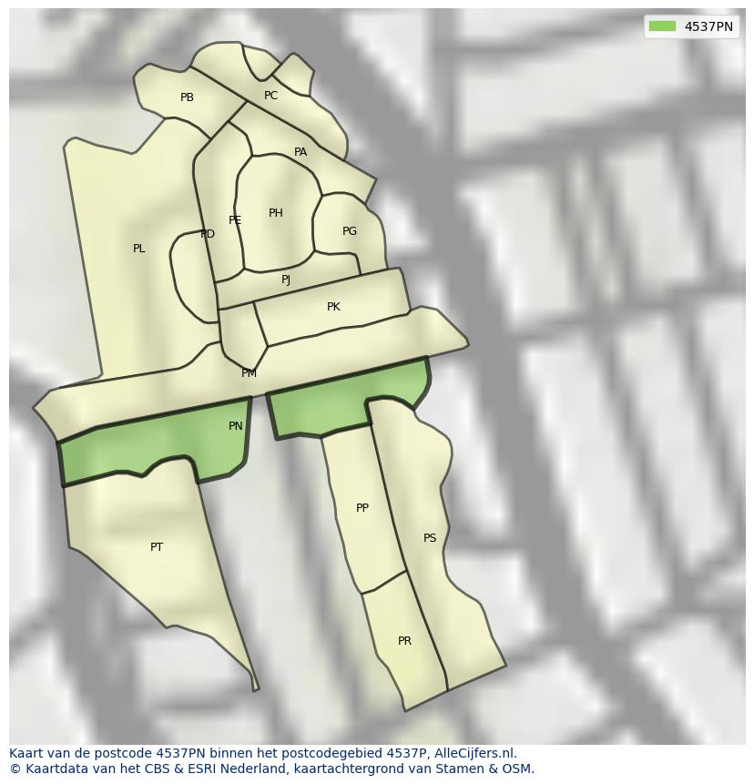 Afbeelding van het postcodegebied 4537 PN op de kaart.