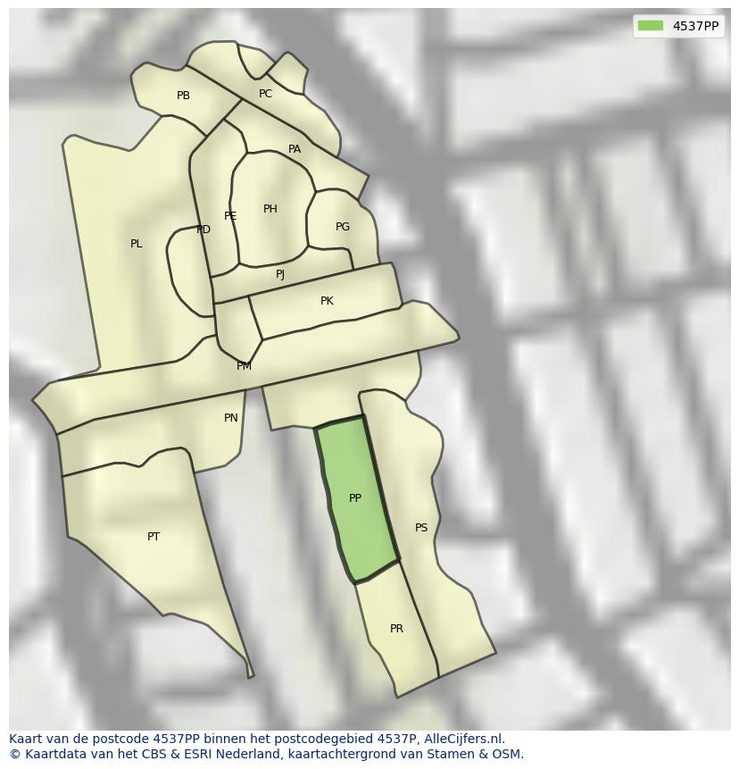 Afbeelding van het postcodegebied 4537 PP op de kaart.