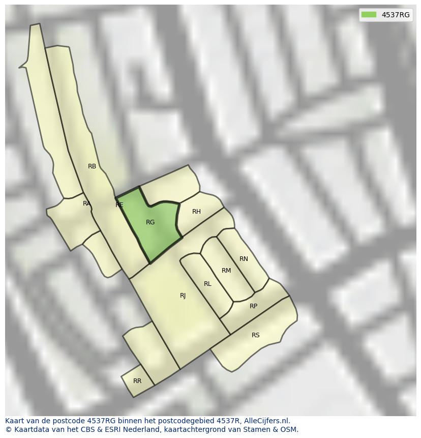 Afbeelding van het postcodegebied 4537 RG op de kaart.