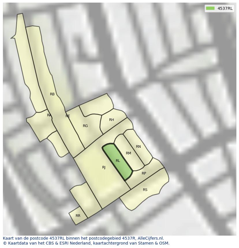 Afbeelding van het postcodegebied 4537 RL op de kaart.