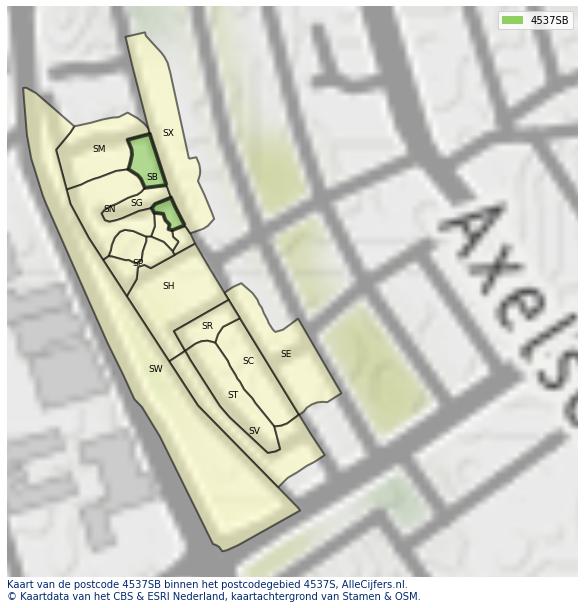 Afbeelding van het postcodegebied 4537 SB op de kaart.