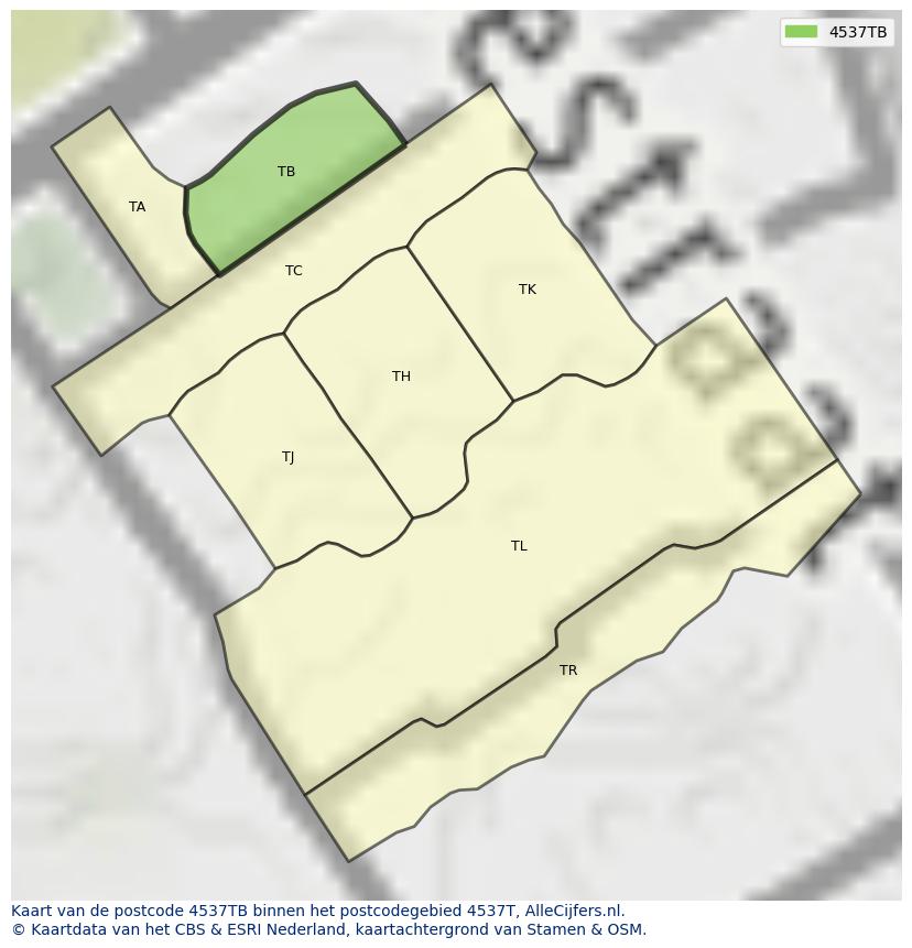 Afbeelding van het postcodegebied 4537 TB op de kaart.