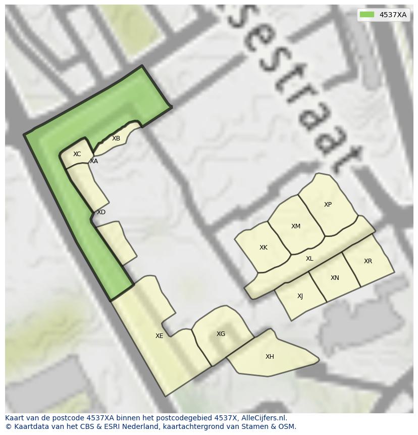 Afbeelding van het postcodegebied 4537 XA op de kaart.