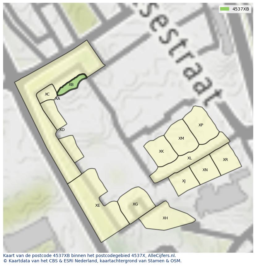 Afbeelding van het postcodegebied 4537 XB op de kaart.