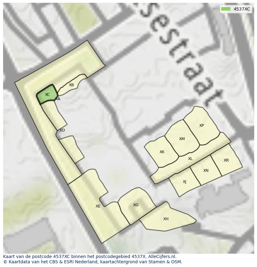 Afbeelding van het postcodegebied 4537 XC op de kaart.