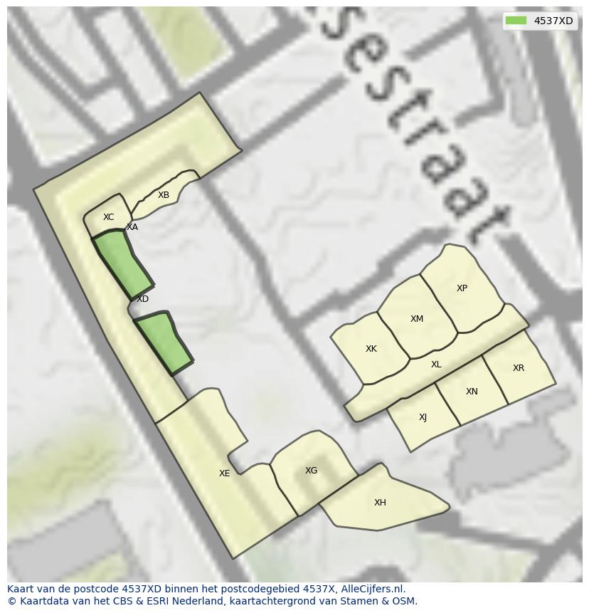 Afbeelding van het postcodegebied 4537 XD op de kaart.