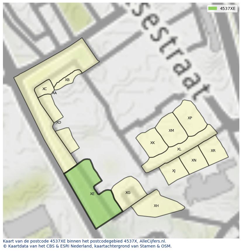 Afbeelding van het postcodegebied 4537 XE op de kaart.