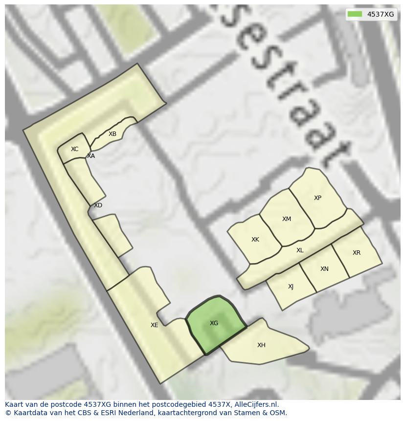Afbeelding van het postcodegebied 4537 XG op de kaart.