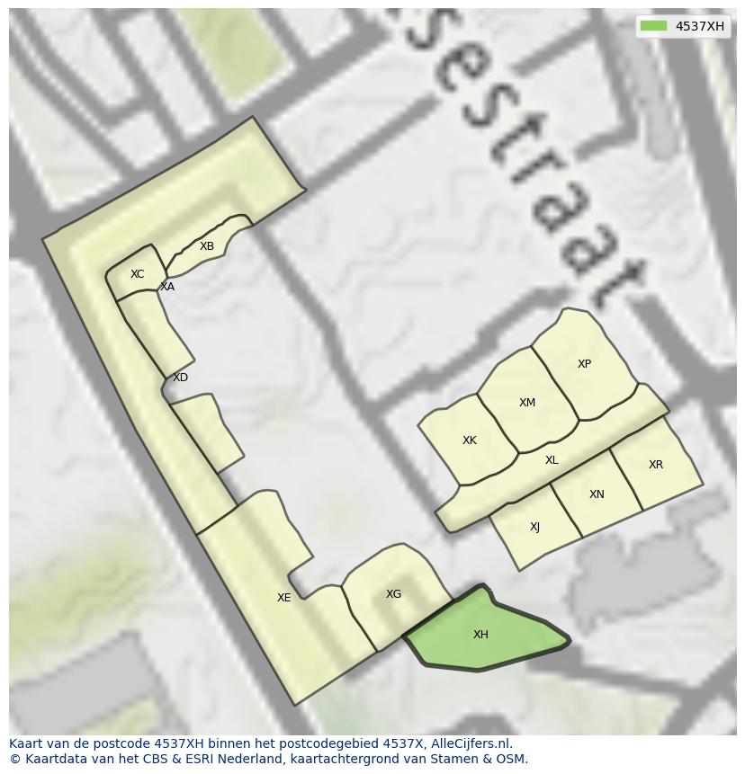 Afbeelding van het postcodegebied 4537 XH op de kaart.