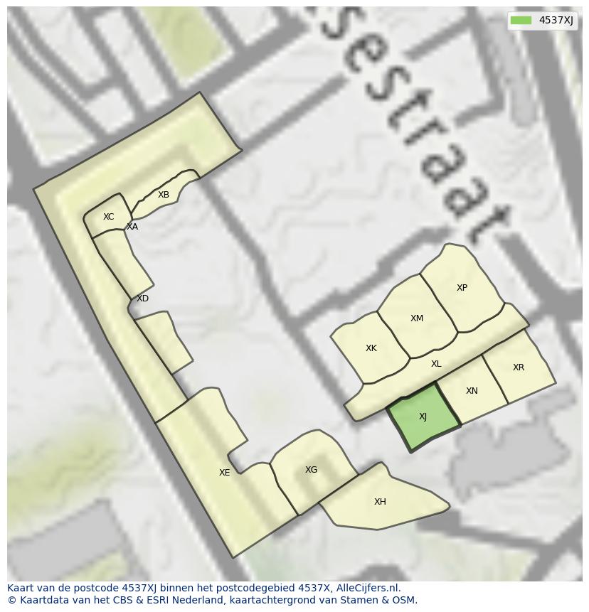 Afbeelding van het postcodegebied 4537 XJ op de kaart.