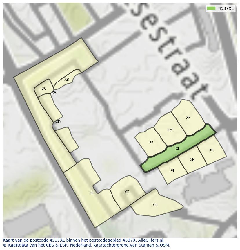 Afbeelding van het postcodegebied 4537 XL op de kaart.