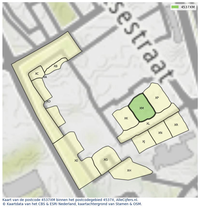 Afbeelding van het postcodegebied 4537 XM op de kaart.