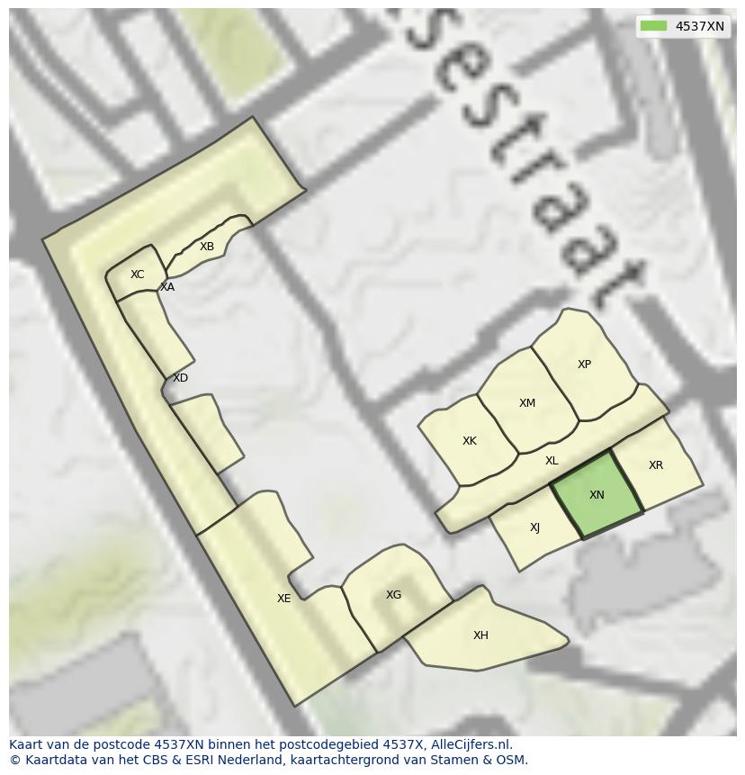 Afbeelding van het postcodegebied 4537 XN op de kaart.