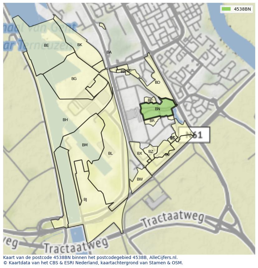 Afbeelding van het postcodegebied 4538 BN op de kaart.