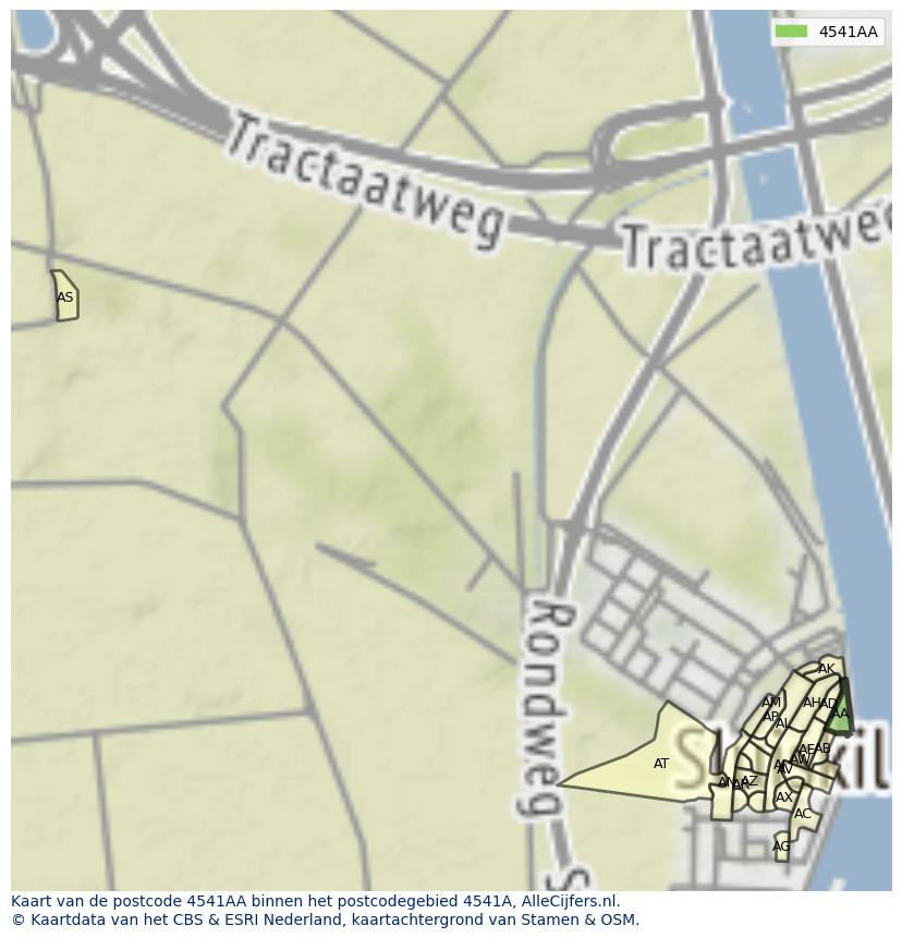 Afbeelding van het postcodegebied 4541 AA op de kaart.
