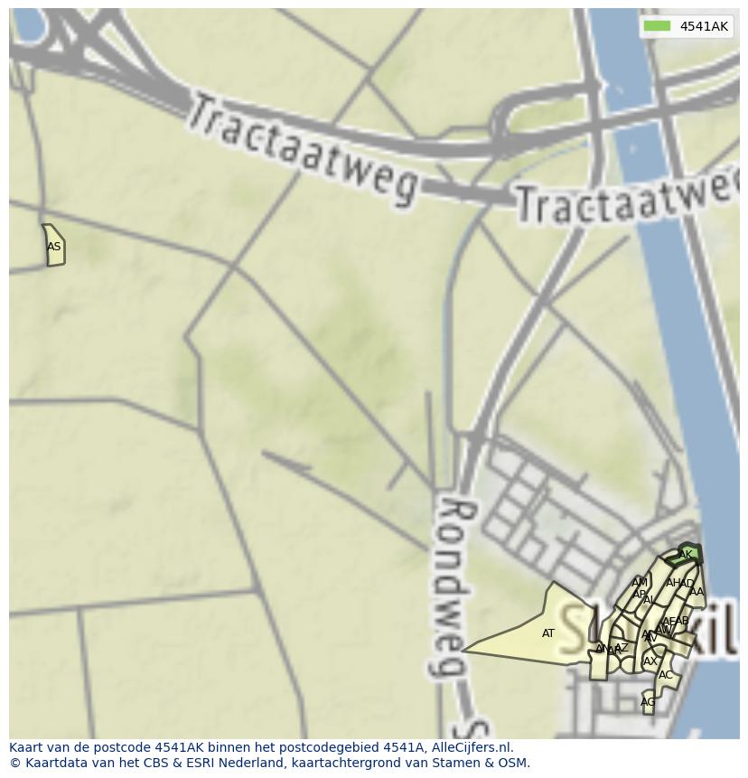 Afbeelding van het postcodegebied 4541 AK op de kaart.