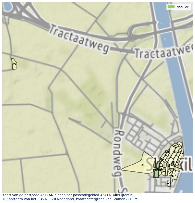 Afbeelding van het postcodegebied 4541 AN op de kaart.
