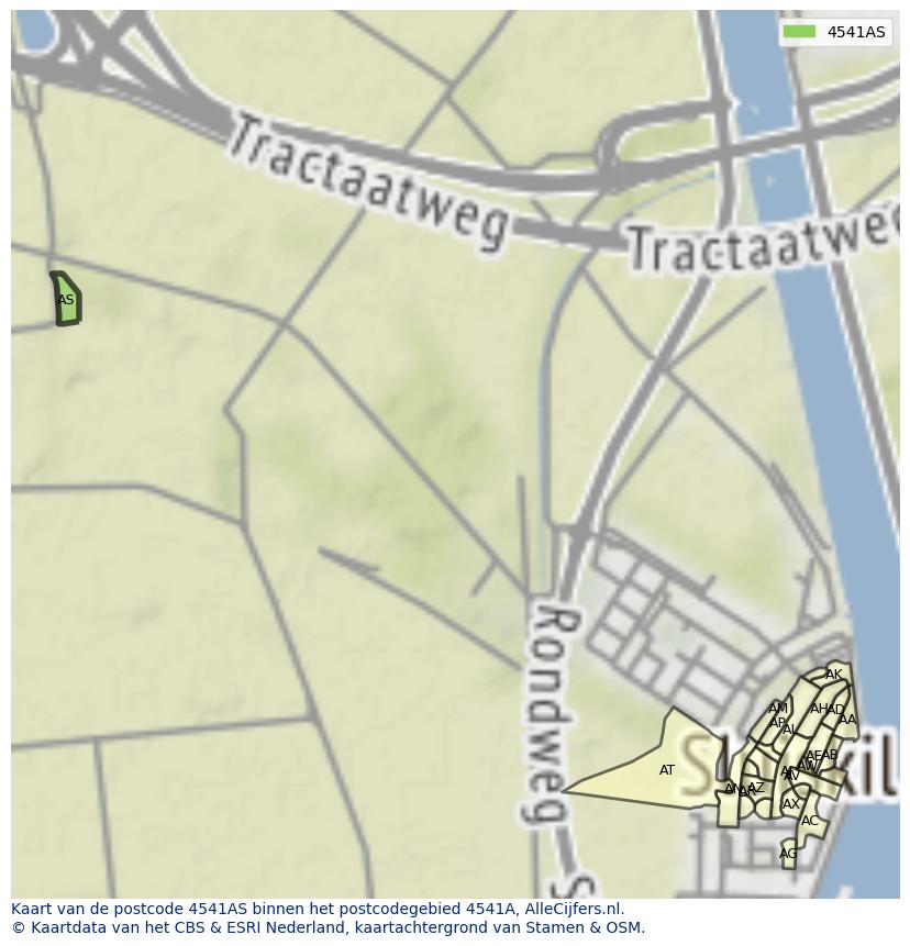 Afbeelding van het postcodegebied 4541 AS op de kaart.