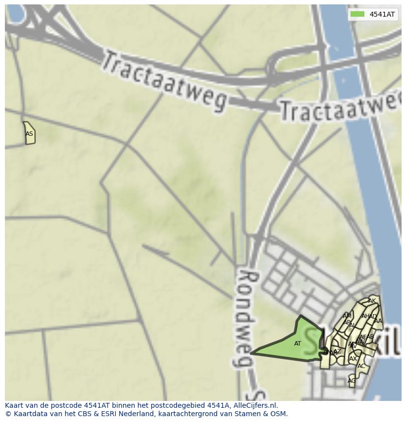 Afbeelding van het postcodegebied 4541 AT op de kaart.