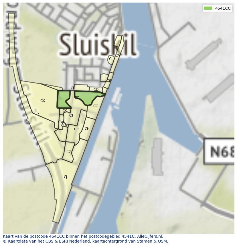 Afbeelding van het postcodegebied 4541 CC op de kaart.