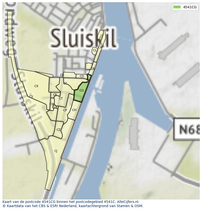 Afbeelding van het postcodegebied 4541 CG op de kaart.