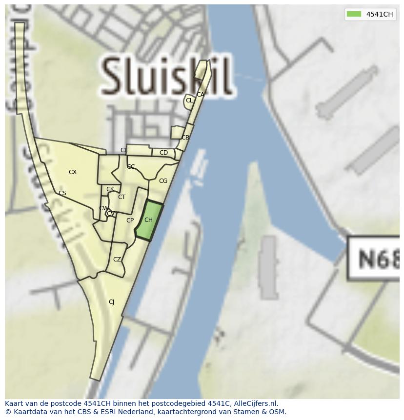Afbeelding van het postcodegebied 4541 CH op de kaart.