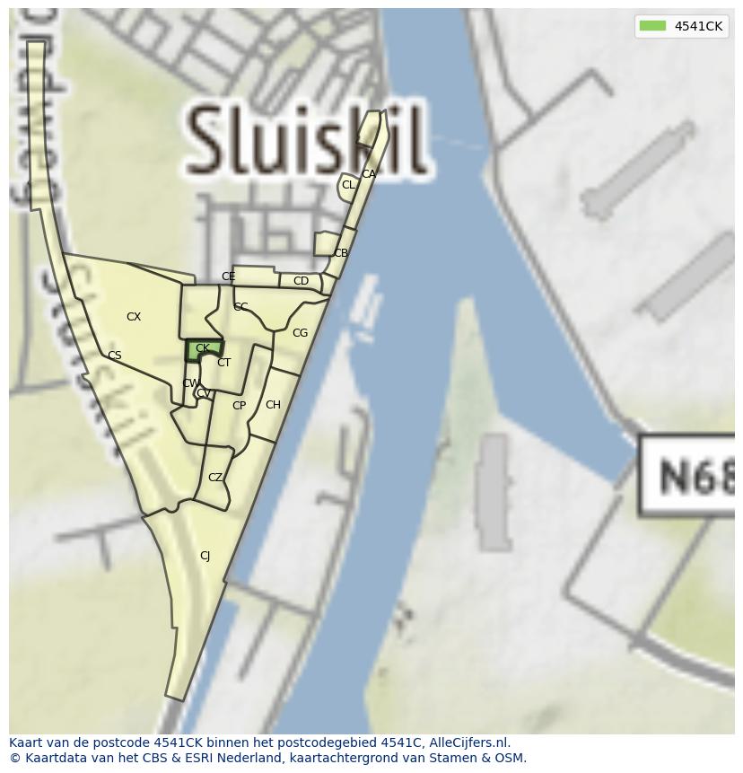 Afbeelding van het postcodegebied 4541 CK op de kaart.