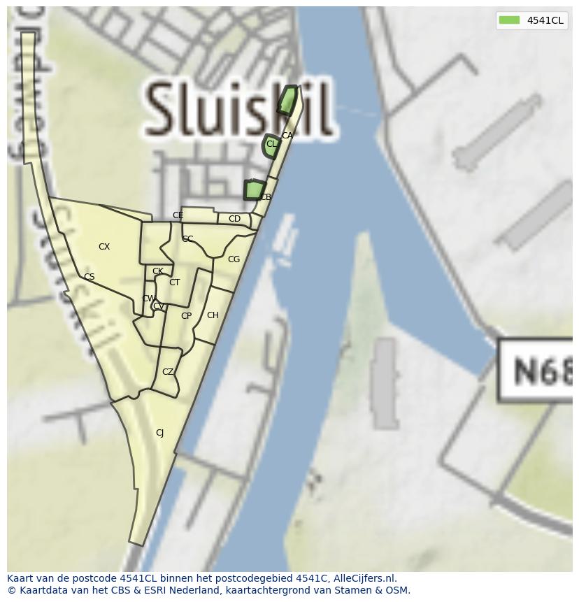 Afbeelding van het postcodegebied 4541 CL op de kaart.