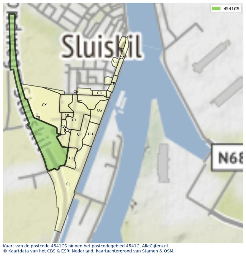 Afbeelding van het postcodegebied 4541 CS op de kaart.