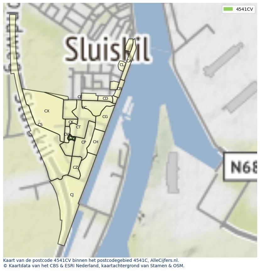 Afbeelding van het postcodegebied 4541 CV op de kaart.