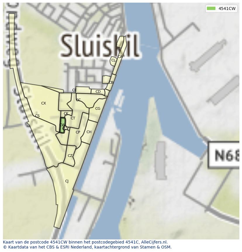 Afbeelding van het postcodegebied 4541 CW op de kaart.