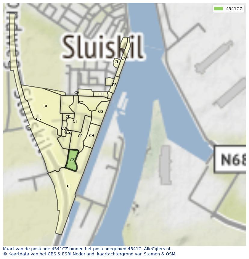Afbeelding van het postcodegebied 4541 CZ op de kaart.