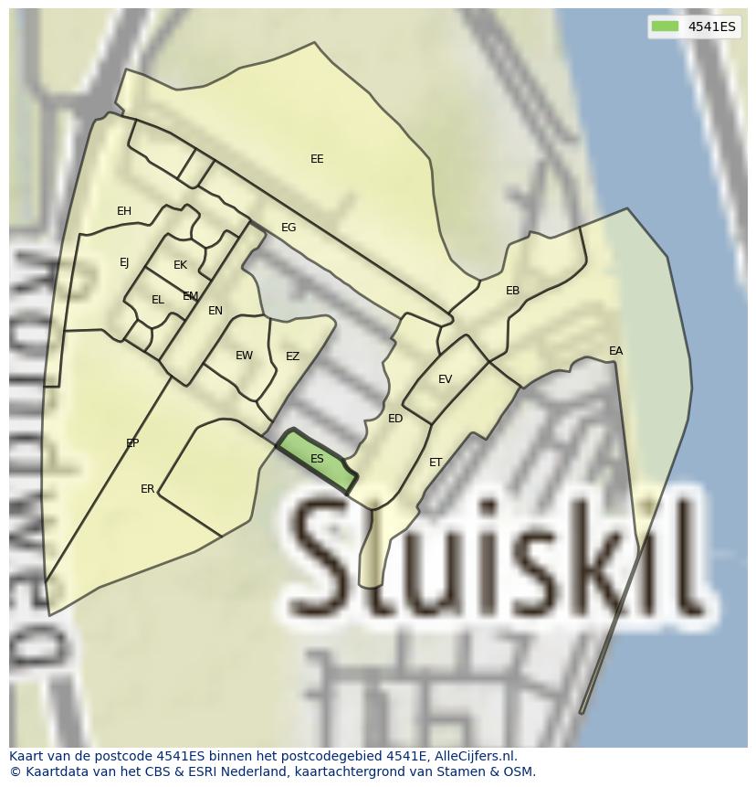 Afbeelding van het postcodegebied 4541 ES op de kaart.