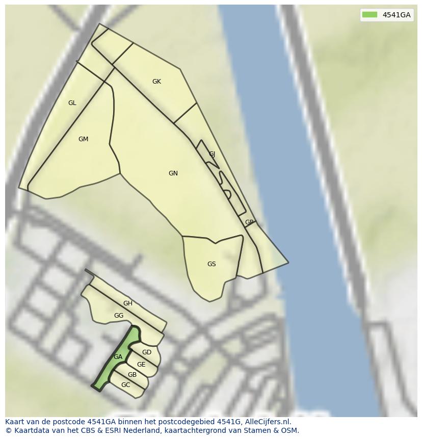 Afbeelding van het postcodegebied 4541 GA op de kaart.