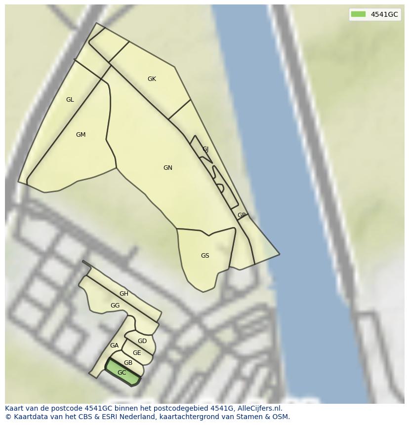 Afbeelding van het postcodegebied 4541 GC op de kaart.
