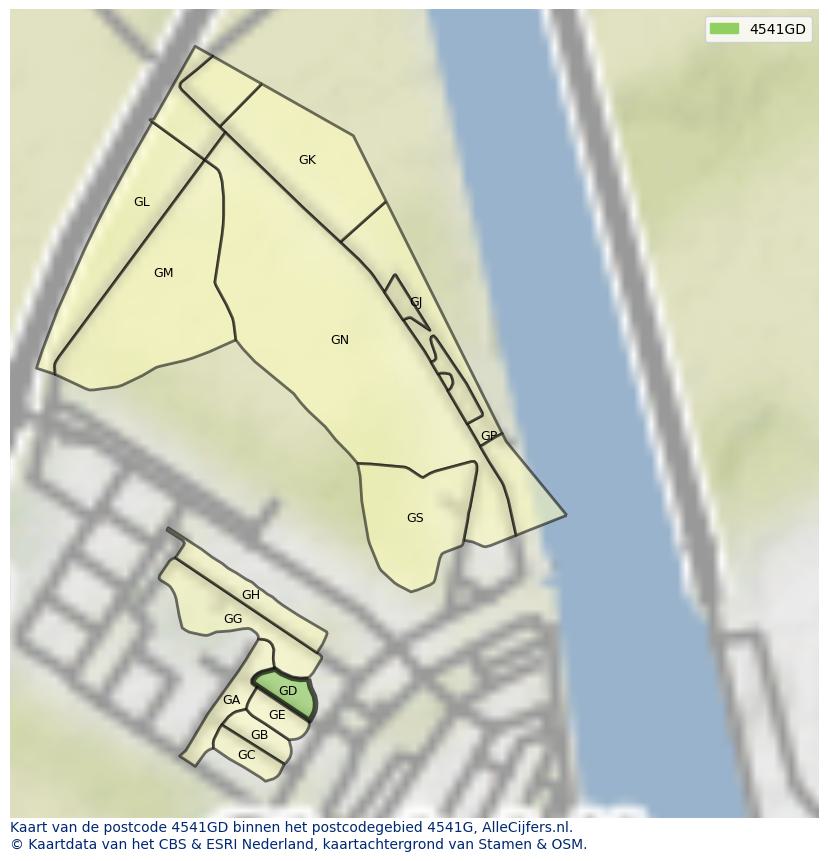 Afbeelding van het postcodegebied 4541 GD op de kaart.