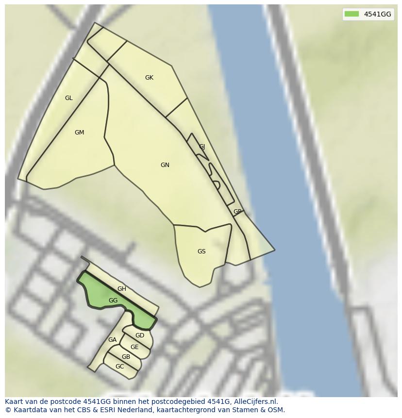 Afbeelding van het postcodegebied 4541 GG op de kaart.