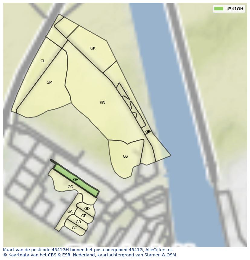Afbeelding van het postcodegebied 4541 GH op de kaart.