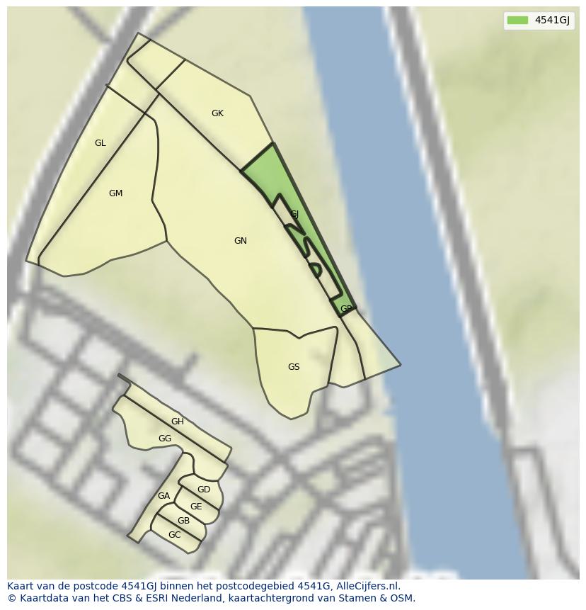 Afbeelding van het postcodegebied 4541 GJ op de kaart.