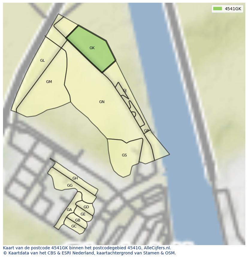 Afbeelding van het postcodegebied 4541 GK op de kaart.