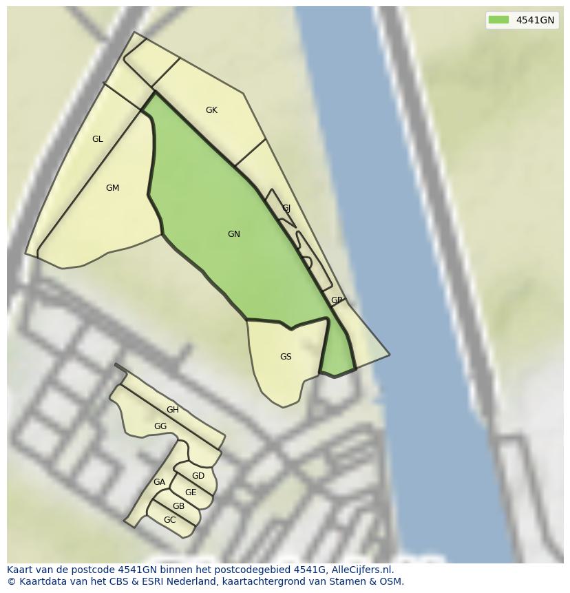 Afbeelding van het postcodegebied 4541 GN op de kaart.