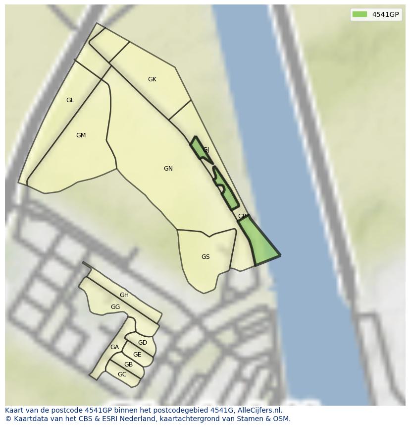 Afbeelding van het postcodegebied 4541 GP op de kaart.