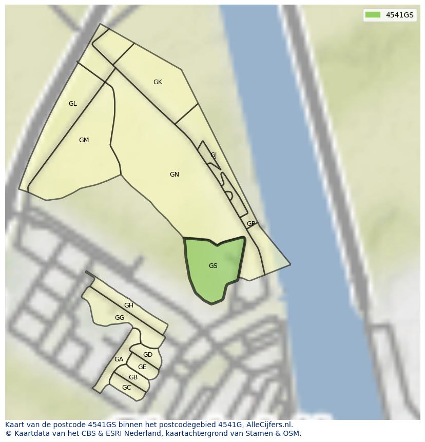 Afbeelding van het postcodegebied 4541 GS op de kaart.