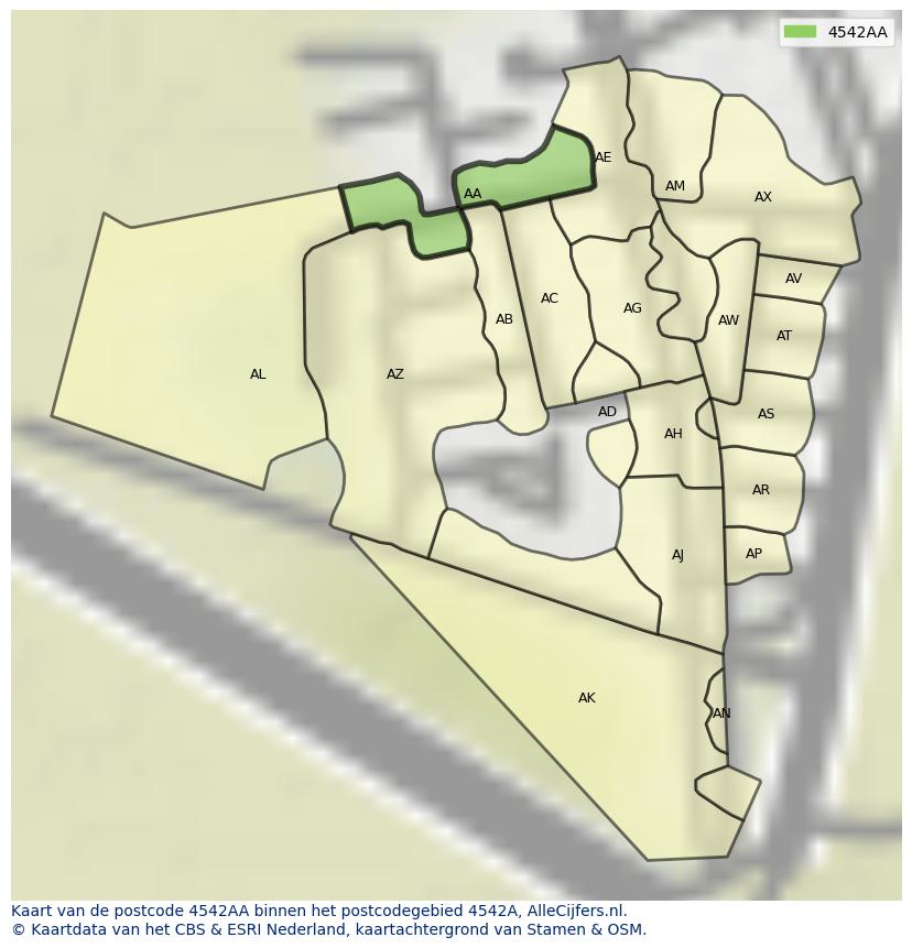 Afbeelding van het postcodegebied 4542 AA op de kaart.