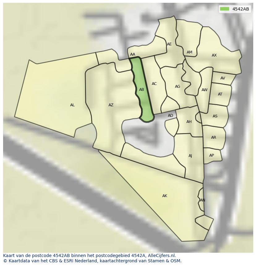 Afbeelding van het postcodegebied 4542 AB op de kaart.
