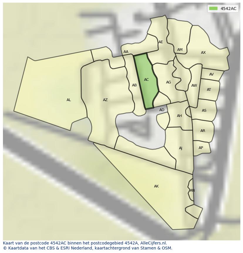 Afbeelding van het postcodegebied 4542 AC op de kaart.