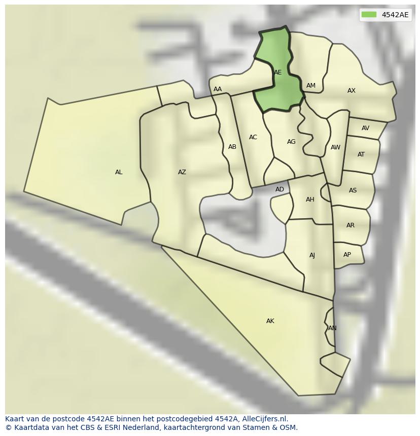 Afbeelding van het postcodegebied 4542 AE op de kaart.