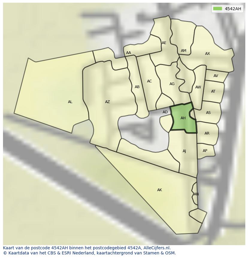Afbeelding van het postcodegebied 4542 AH op de kaart.